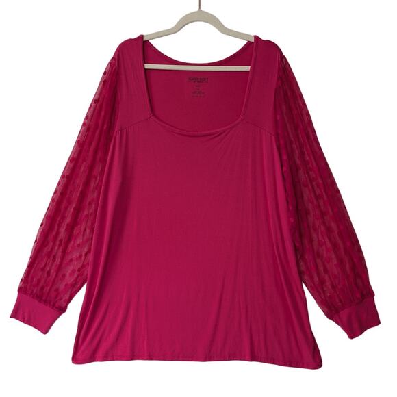 Torrid Super Soft Knit Pink Sheer Polka-dot‎ Long Sleeves Sz 4X Soft Lightweight - Picture 1 of 9